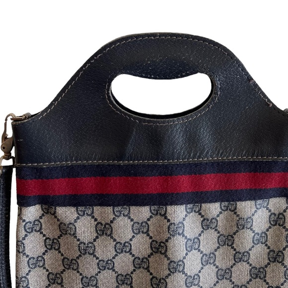Gucci • RARE Vintage GG Web Monogram Navy PVC Leather Purse Tote Bag Handbag - Picture 7 of 16